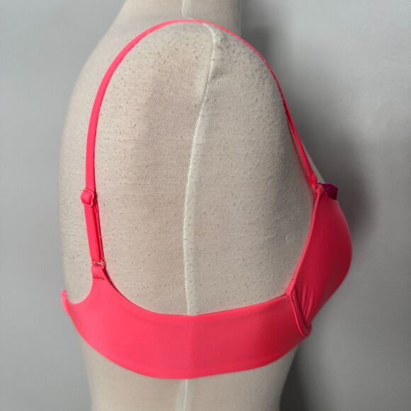 Victoria's Secret slight push-up demi bra in neon pink with purple lace trim - Picture 4 of 10